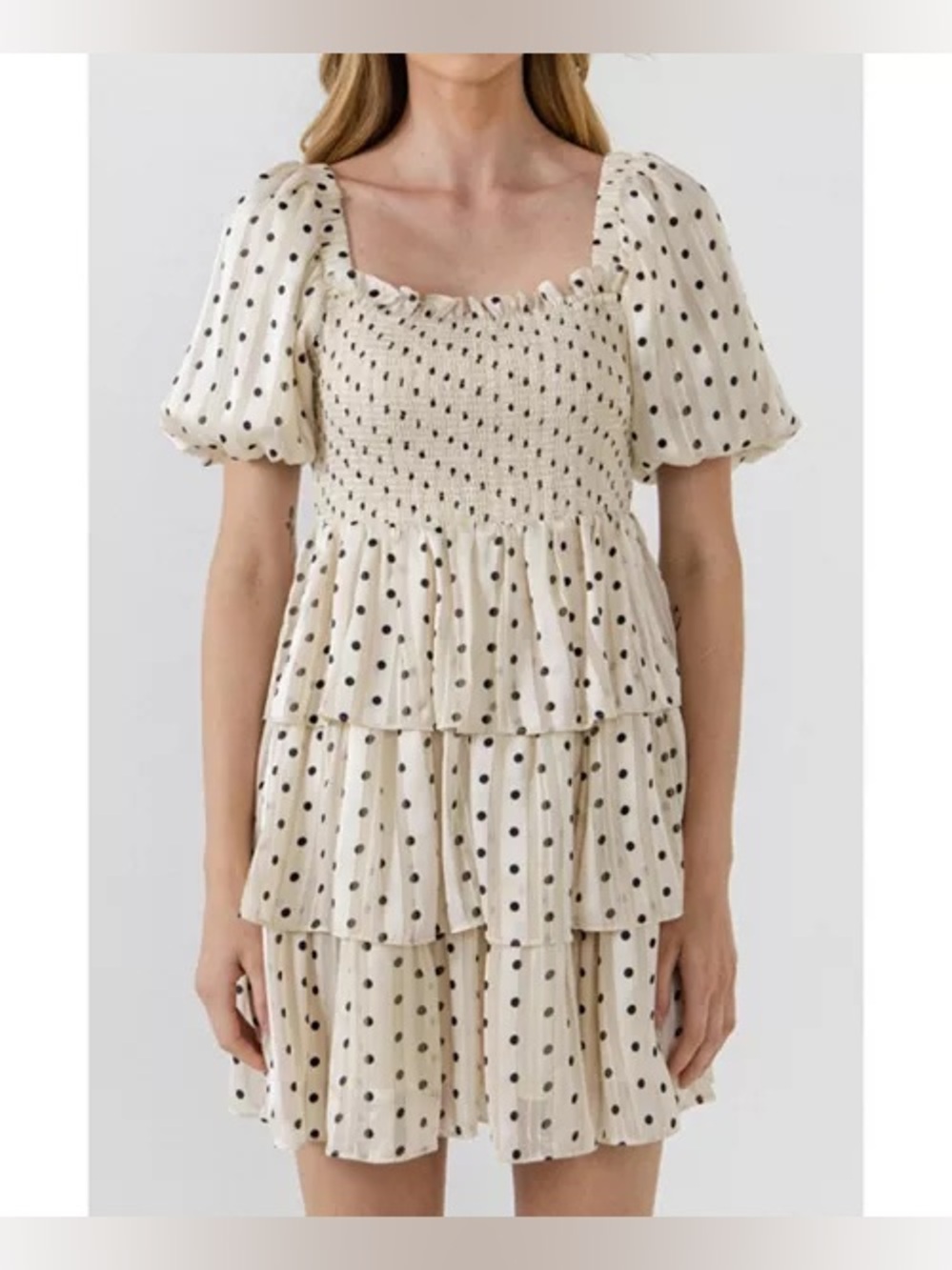 NWT English Factory Polka Dot Lurex Tiered Mini Dress Size XS